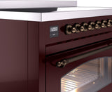 Nostalgie II 48 Inch Electric Freestanding Range in Burgundy with Bronze Trim