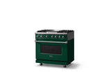 36"W. Dual Fuel Range (Burner: 4g, Finish: Ivy, Trim: Polished Chrome, Fuel: Natural Gas)