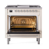 ILVE UN36FNMPAWC Nostalgie II Noblesse 36 inch Dual Fuel Range (Natural Gas, Triple Glass Door, Antique White, Chrome)