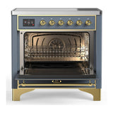 ILVE UMIB36NR3BGG Majestic III 36 inch Induction Range with 6 Elements, 3.5 cu. ft. Total Oven Capacity (Triple Glass Door, Blue Grey, Brass)