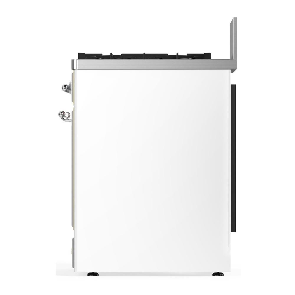 ILVE UM30QNR3WHCLP Majestic III 30 inch Dual Fuel Range with 5 Black Brass Burners, Dual Function Burner up to 25,000 BTU (Liquid Propane, Solid Door, White, Chrome)