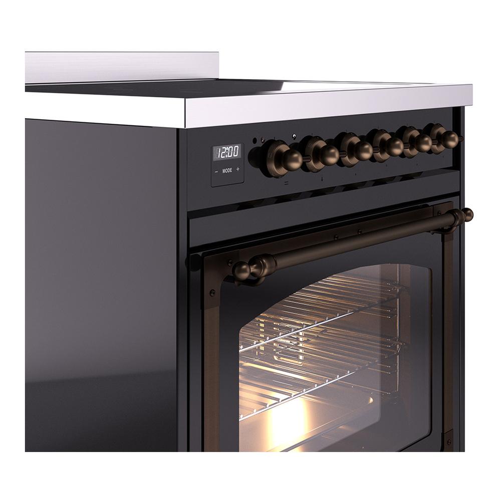 ILVE UNI304NMPBKB Nostalgie II Noblesse 30 inch Induction Range (Triple Glass Door, Glossy Black, Burnished)