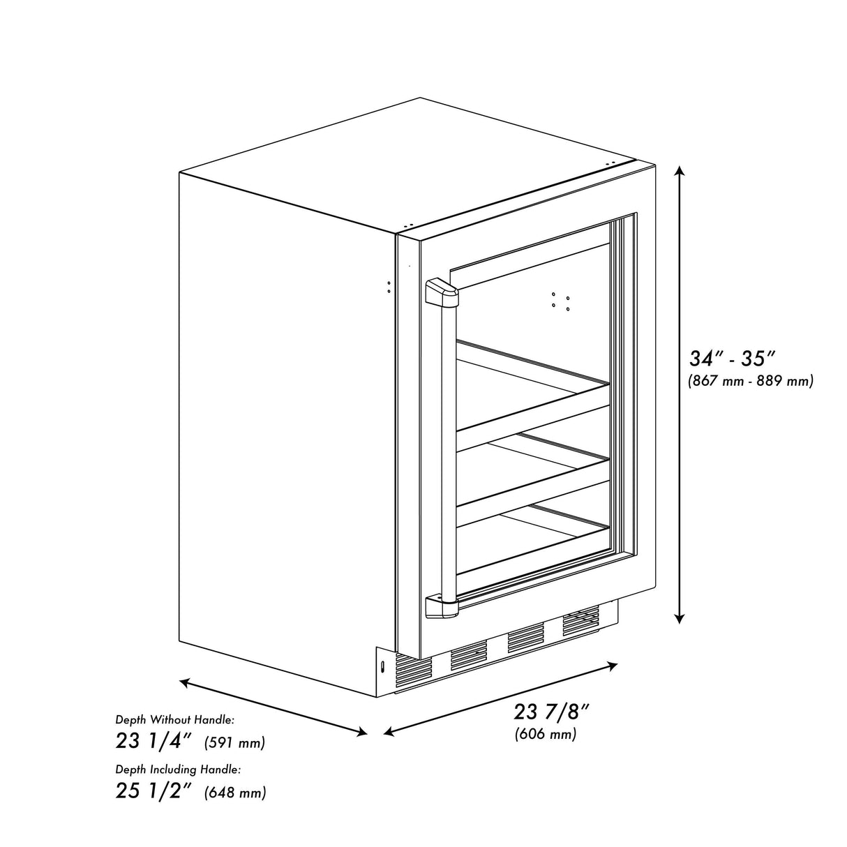 ZLINE 24 In. Touchstone Beverage Fridge with Stainless Steel Glass Door and Champagne Bronze Handle (RBSOZ-GS-24-CB)