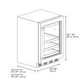 ZLINE 24 In. Touchstone Beverage Fridge with Stainless Steel Glass Door and Champagne Bronze Handle (RBSOZ-GS-24-CB)