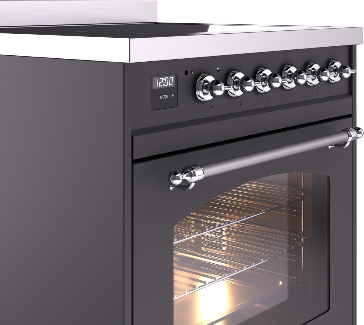 Nostalgie II 30 Inch Electric Freestanding Range in Matte Graphite with Chrome Trim