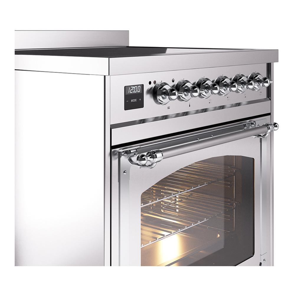 ILVE UNI304NMPSSC Nostalgie II Noblesse 30 inch Induction Range (Triple Glass Door, Stainless Steel, Chrome)