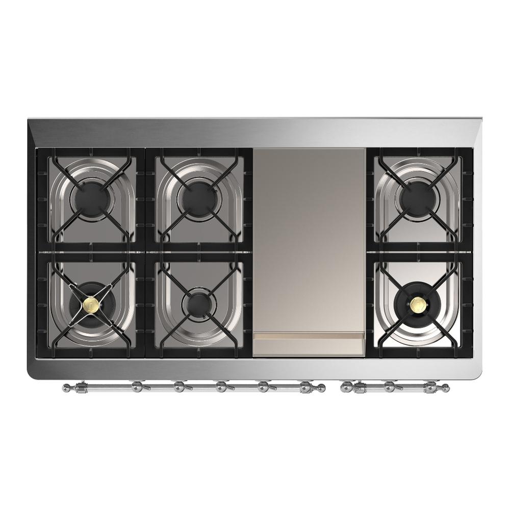ILVE UM48FNR3BUCLP Majestic III 48 inch Dual Fuel Range with 8 Burners and Griddle, Dual Function Burner up to 25,000 BTU (Liquid Propane, Triple Glass Door, Burgundy, Chrome)