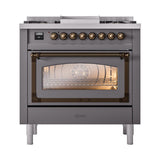 ILVE UN36FNMPMGB Nostalgie II Noblesse 36 inch Dual Fuel Range (Natural Gas, Triple Glass Door, Graphite Matte, Burnished)