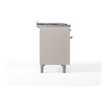 ILVE UN48FSQNMPAWG Nostalgie II Noblesse 48 inch Dual Fuel Range (5 Sealed Burners + Griddle + French Top, Natural Gas, Solid Door, Antique White, Brass)