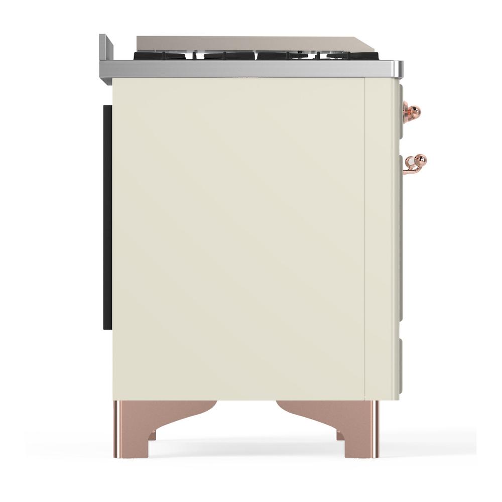 ILVE UM60FNR3AWPLP Majestic III 60 inch Dual Fuel Range with 9 Burners and Griddle, Dual Function Burner up to 25,000 BTU (Liquid Propane, Triple Glass Door, Antique White, Copper)