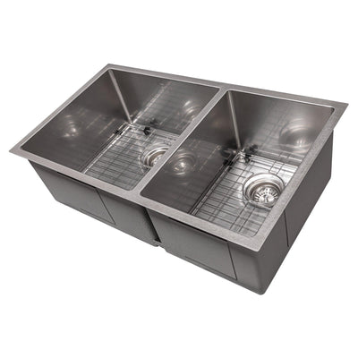 ZLINE 36 in. Chamonix Undermount Double Bowl Satin Stainless Steel Kitchen Sink with Bottom Grid (SR60D-36S)