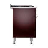 ILVE UN60FSQNMPBUP Nostalgie II Noblesse 60 inch Dual Fuel Range (7 Sealed Burners + Griddle + French Top, Natural Gas, Solid Door, Burgundy, Copper)