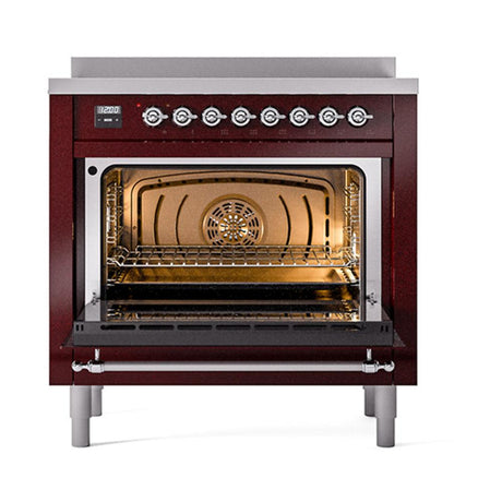 ILVE UNI366QNMPBUC Nostalgie II Noblesse 36 inch Induction Range (Solid Door, Burgundy, Chrome)
