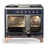 ILVE UMD40FQNR3MBPLP Majestic III 40 inch Dual Fuel Range with 6 Burners and Griddle, Dual Function Burner up to 25,000 BTU (Liquid Propane, Solid Door, Midnight Blue, Copper)