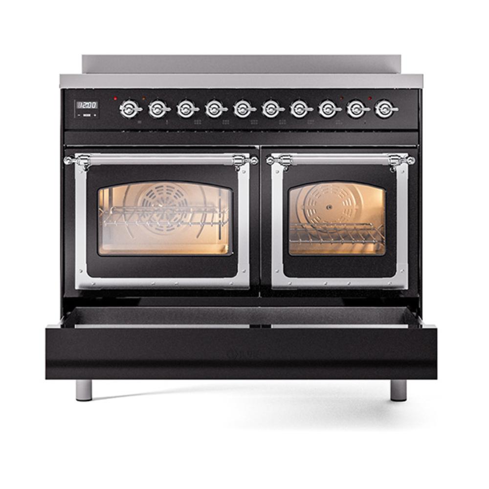 ILVE UNDI406NMPBKC Nostalgie II Noblesse 40 inch Induction Range (Triple Glass Door, Glossy Black, Chrome)