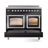 ILVE UNDI406NMPBKC Nostalgie II Noblesse 40 inch Induction Range (Triple Glass Door, Glossy Black, Chrome)