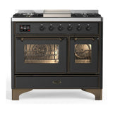 ILVE UMD40FNR3MGB Majestic III 40 inch Dual Fuel Range with 6 Burners and Griddle, Dual Function Burner up to 25,000 BTU (Natural Gas, Triple Glass Door, Graphite Matte, Burnished)