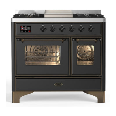 ILVE UMD40FNR3MGB Majestic III 40 inch Dual Fuel Range with 6 Burners and Griddle, Dual Function Burner up to 25,000 BTU (Natural Gas, Triple Glass Door, Graphite Matte, Burnished)