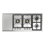 ILVE UHCPT125FNSSCLP Nostalgie II 48 inch Built-In Gas Cooktop with Total Black Brass Burners, in Stainless Steel (6 Sealed Burners + Left Griddle, Liquid Propane, Chrome)