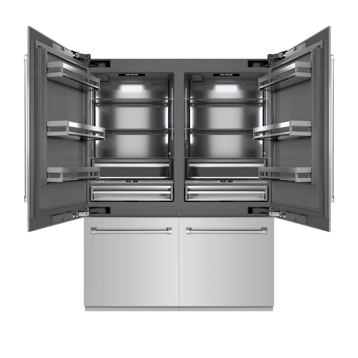 ZLINE 60 in. 32.2 cu. ft. French Door Built-In Bottom Freezer Refrigerator with Water Dispensers and Ice Makers in Stainless Steel with Graphite Gray Interior (GRBIV-304-60)