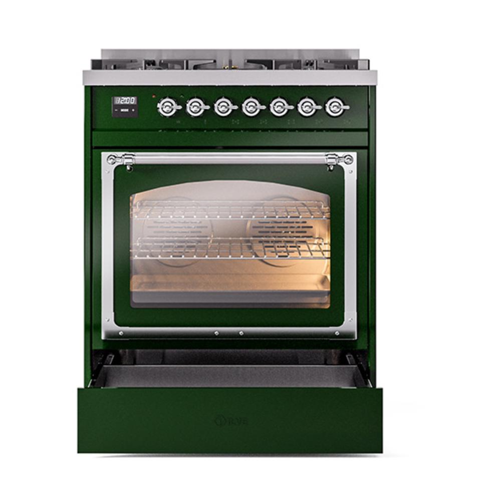 ILVE UN30NMPEGCLP Nostalgie II Noblesse 30 inch Dual Fuel Range (Liquid Propane, Triple Glass Door, Emerald Green, Chrome)