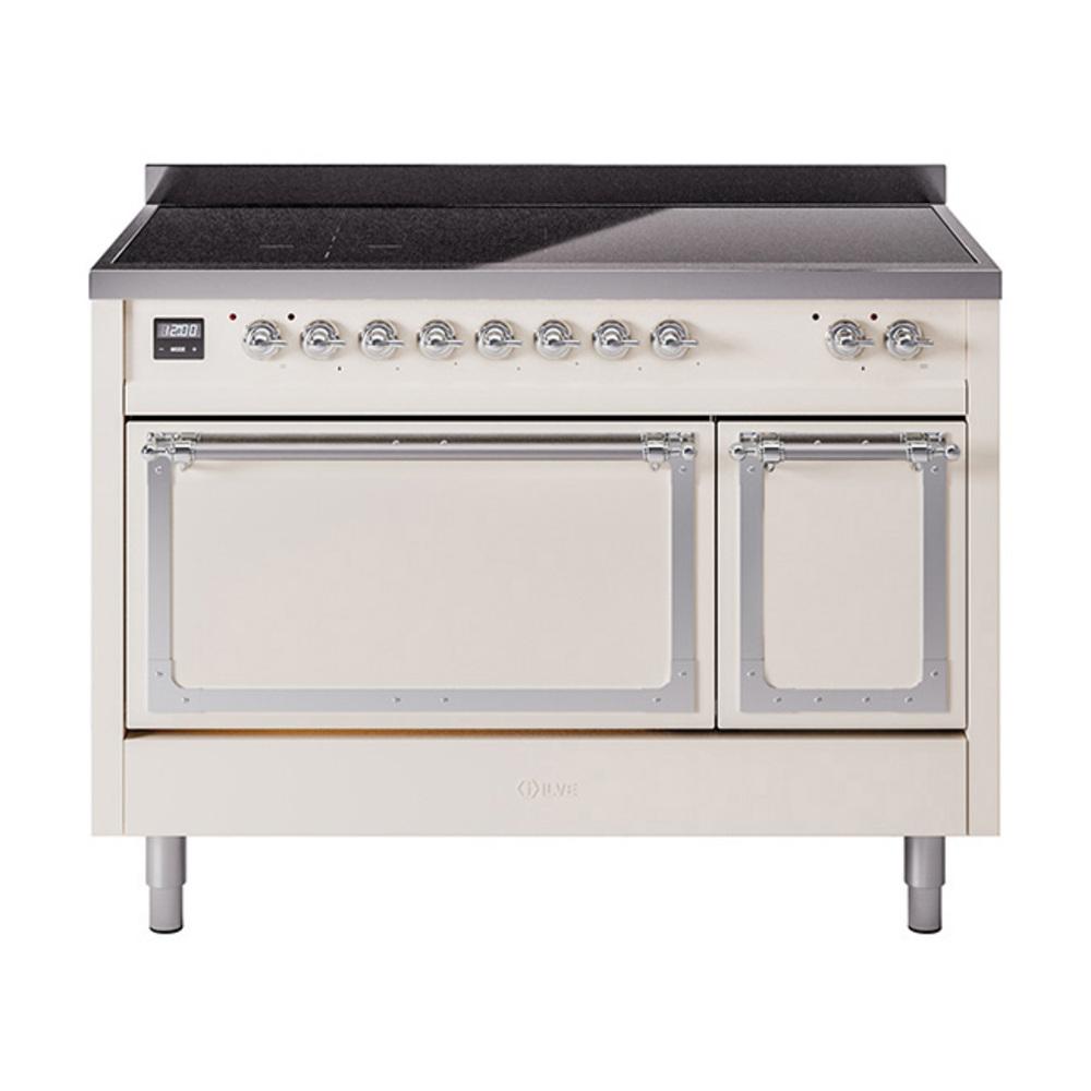 ILVE UNI486QNMPAWC Nostalgie II Noblesse 48 inch Induction Range (Solid Door, Antique White, Chrome)