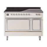ILVE UNI486QNMPAWC Nostalgie II Noblesse 48 inch Induction Range (Solid Door, Antique White, Chrome)