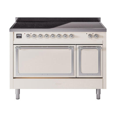 ILVE UNI486QNMPAWC Nostalgie II Noblesse 48 inch Induction Range (Solid Door, Antique White, Chrome)
