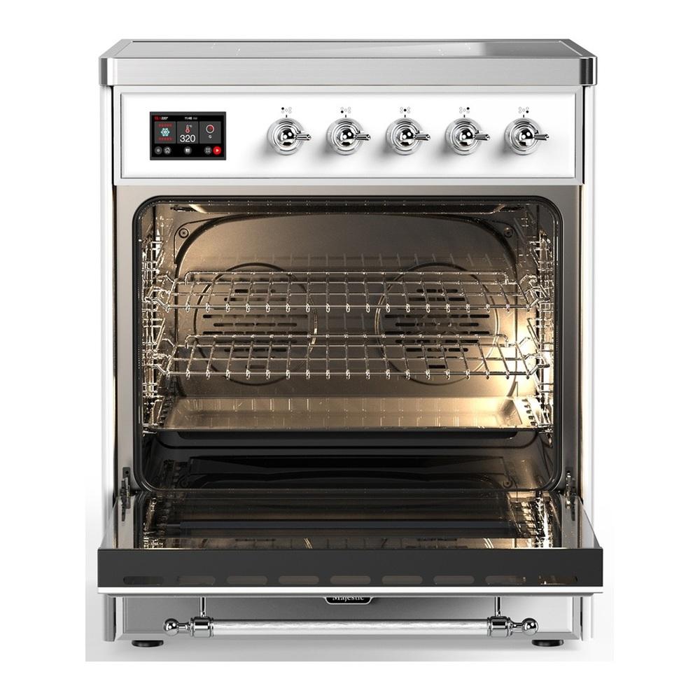 ILVE UMIB30NR3WHC Majestic III 30 inch Induction Range with 4 Elements, 4 cu. ft. Oven Capacity (Triple Glass Door, White, Chrome)
