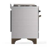 ILVE UM48FSQNR3SSB Majestic III 48 inch Dual Fuel Range with 5 Black Brass Burners, Griddle and French Top, Dual Function Burner up to 25,000 BTU (Natural Gas, Solid Door, Stainless Steel, Burnished)