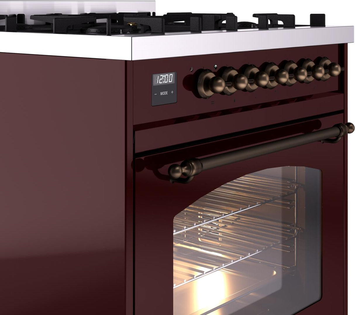 Nostalgie II 30 Inch Dual Fuel Liquid Propane Freestanding Range in Burgundy with Bronze Trim