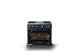 36"W. Sealed Burner Gas Range (Burner: 4g, Finish: Slate Blue, Trim: Brushed Brass, Fuel: Natural Gas)