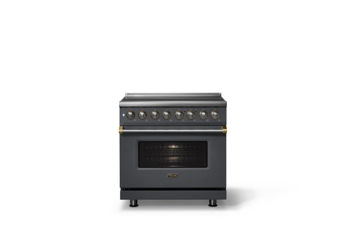 36"W. Induction Range (Finish: Cast Black, Trim: Brushed Brass)
