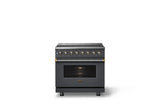 36"W. Induction Range (Finish: Cast Black, Trim: Brushed Brass)