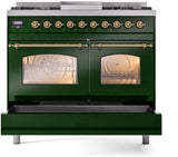 Nostalgie II 40 Inch Dual Fuel Liquid Propane Freestanding Range in Emerald Green with Brass Trim