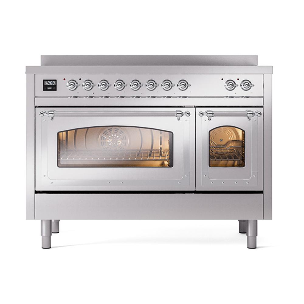 ILVE UNI486NMPSSC Nostalgie II Noblesse 48 inch Induction Range (Triple Glass Door, Stainless Steel, Chrome)