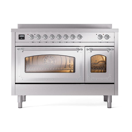 ILVE UNI486NMPSSC Nostalgie II Noblesse 48 inch Induction Range (Triple Glass Door, Stainless Steel, Chrome)