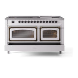 ILVE UN60FNMPWHBLP Nostalgie II Noblesse 60 inch Dual Fuel Range (9 Sealed Burners + Griddle, Liquid Propane, Triple Glass Door, White, Burnished)
