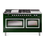 ILVE UN60FSNMPEGC Nostalgie II Noblesse 60 inch Dual Fuel Range (7 Sealed Burners + Griddle + French Top, Natural Gas, Triple Glass Door, Emerald Green, Chrome)