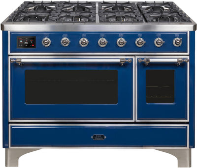 Majestic II 48 Inch Dual Fuel Liquid Propane Freestanding Range in Blue with Chrome Trim