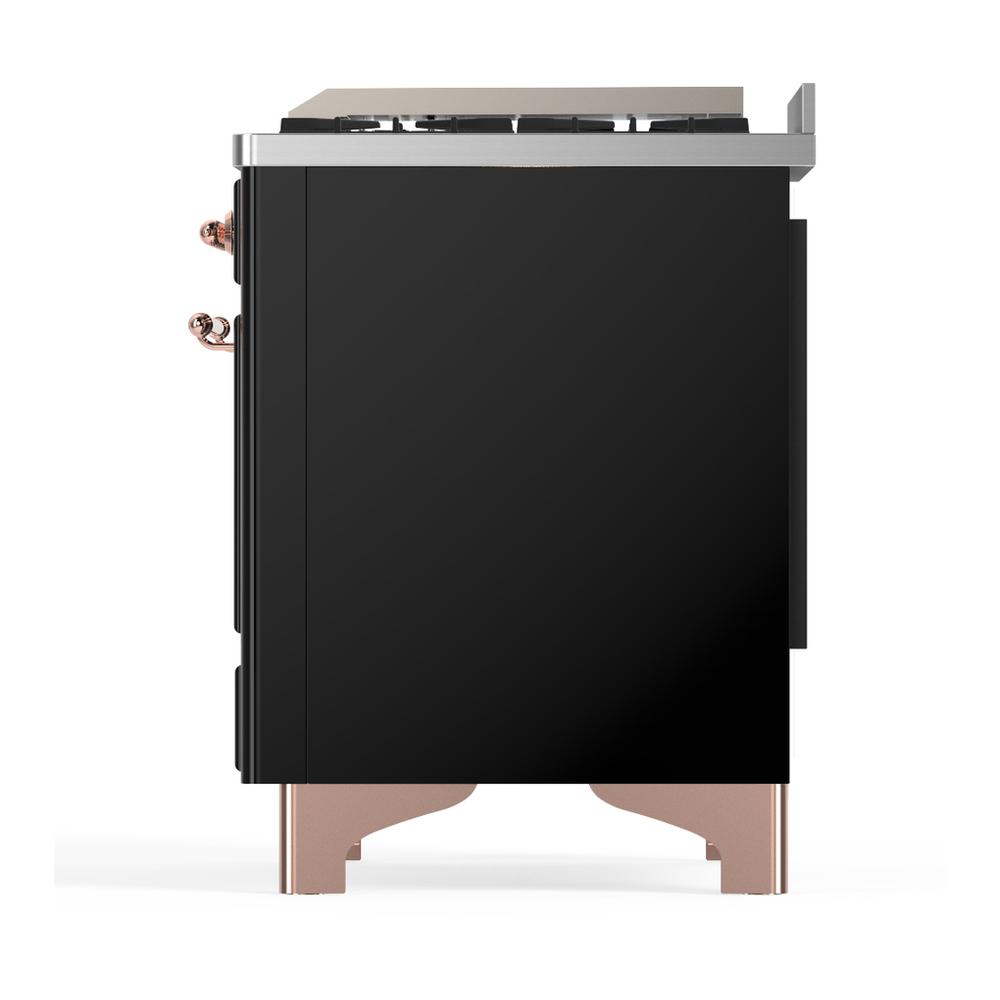 ILVE UM60FSQNR3BKP Majestic III 60 inch Dual Fuel Range with 7 Burners, Griddle and French Top, Dual Function Burner with up to 25,000 BTU (Natural Gas, Solid Door, Glossy Black, Copper)