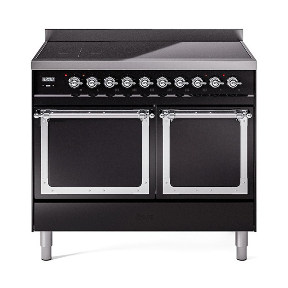 ILVE UNDI406QNMPBKC Nostalgie II Noblesse 40 inch Induction Range (Solid Door, Glossy Black, Chrome)