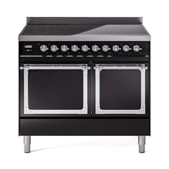 ILVE UNDI406QNMPBKC Nostalgie II Noblesse 40 inch Induction Range (Solid Door, Glossy Black, Chrome)