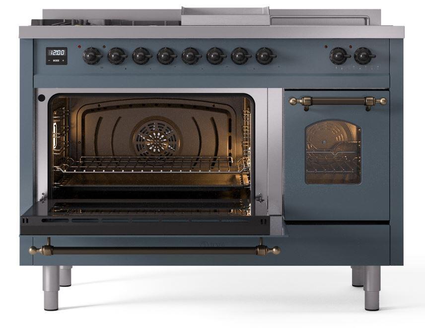 Nostalgie II 48 Inch Dual Fuel Liquid Propane Freestanding Range in Blue Grey with Bronze Trim