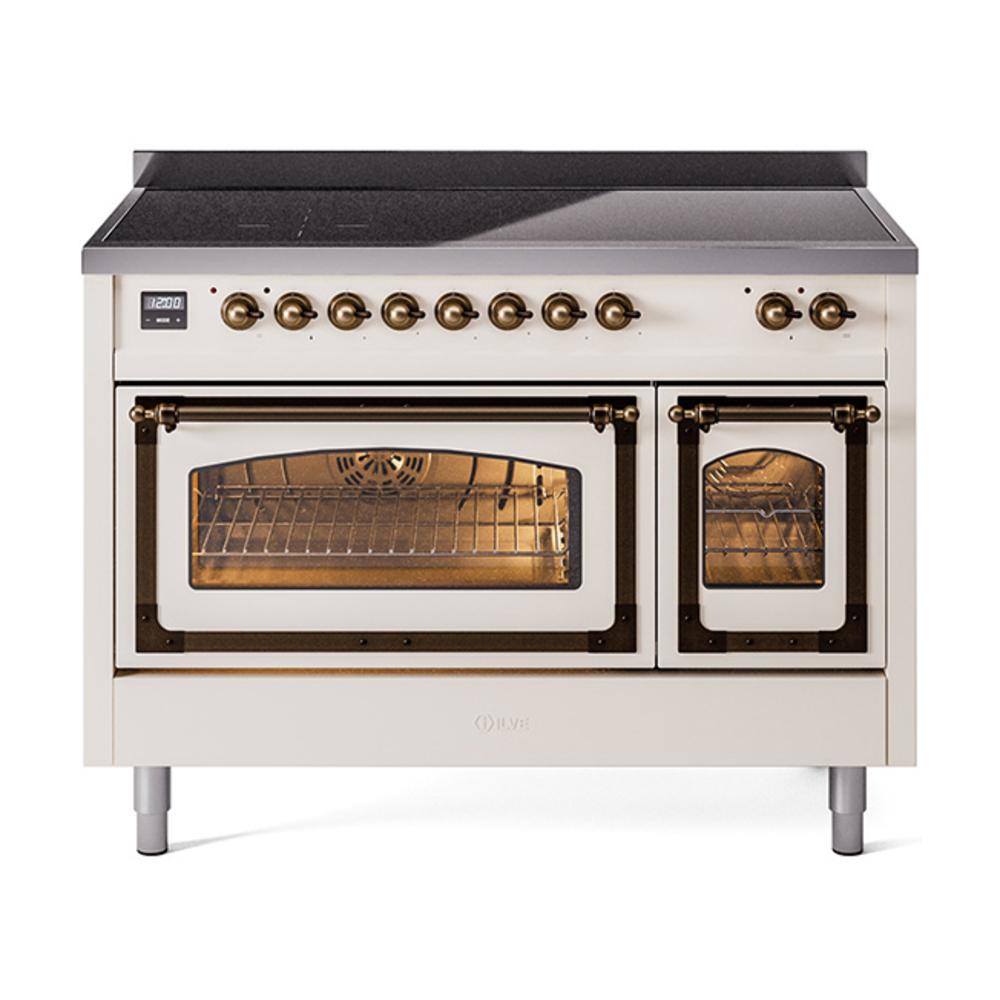 ILVE UNI486NMPAWB Nostalgie II Noblesse 48 inch Induction Range (Triple Glass Door, Antique White, Burnished)