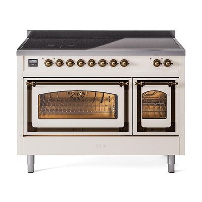 ILVE UNI486NMPAWB Nostalgie II Noblesse 48 inch Induction Range (Triple Glass Door, Antique White, Burnished)