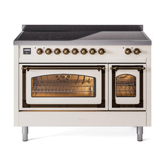 ILVE UNI486NMPAWB Nostalgie II Noblesse 48 inch Induction Range (Triple Glass Door, Antique White, Burnished)