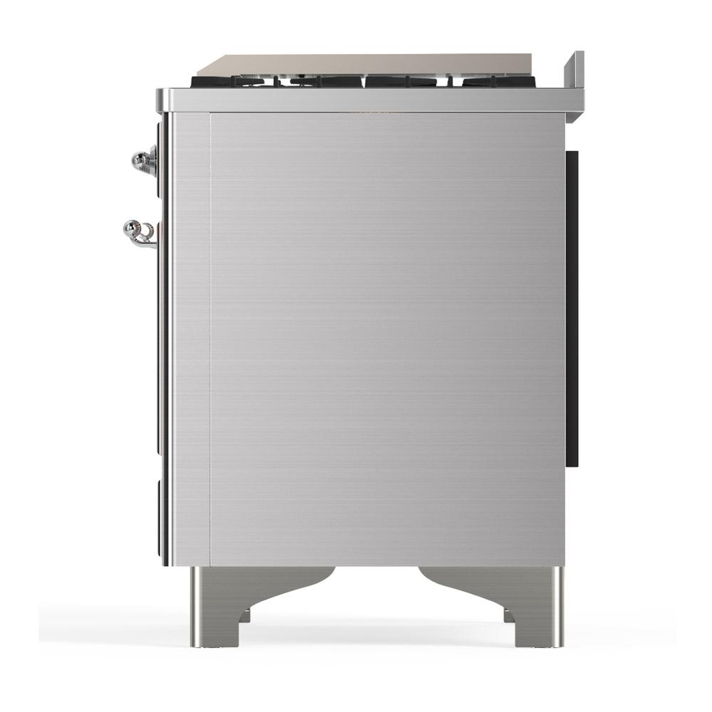 ILVE UM36FNR3SSC Majestic III 36 inch Dual Fuel Range with 6 Black Brass Burners and Griddle, Dual Function Burner up to 25,000 BTU (Triple Glass Door, Stainless Steel, Chrome, Natural Gas)