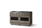 60"W. Sealed Burner Gas Range (Finish: Nantucket, Trim: Brushed Brass, Fuel: Propane)