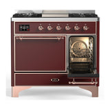 ILVE UMD40FQNR3BUPLP Majestic III 40 inch Dual Fuel Range with 6 Burners and Griddle, Dual Function Burner up to 25,000 BTU (Liquid Propane, Solid Door, Burgundy, Copper)